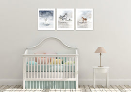 Wolf in Snow Nursery Wall Art Prints Set - Home Decor For Kids, Child, Children, Baby or Toddlers Room - Gift for Newborn Baby Shower | Set of 3 - Unframed- 8x10 Photos