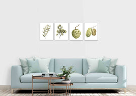 Green Foliage Elements Wall Art Prints Set - Ideal Gift For Family Room Kitchen Play Room Wall Décor Birthday Wedding Anniversary | Set of 4 - Unframed- 8x10 Photos