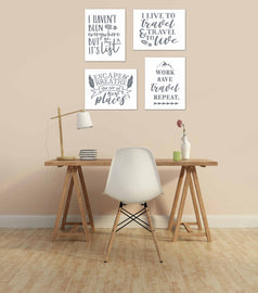 Gray Travel Adventure Motivational & Inspirational Quotes Wall Art Prints Set - Ideal Gift For Family Room Kitchen Play Room Wall Décor Birthday Wedding Anniversary | Set of 4 - Unframed- 8x10 Photos