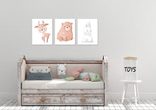 Load image into Gallery viewer, Nursery Animals Wall Art Prints Set - Home Decor For Kids, Child, Children, Baby or Toddlers Room - Gift for Newborn Baby Shower | Set of 3 - Unframed- 8x10 Photos