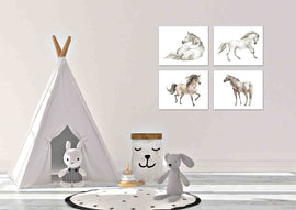 Horses Poses Sketch Nursery Wall Art Prints Set - Home Decor For Kids, Child, Children, Baby or Toddlers Room - Gift for Newborn Baby Shower | Set of 4 - Unframed- 8x10 Photos