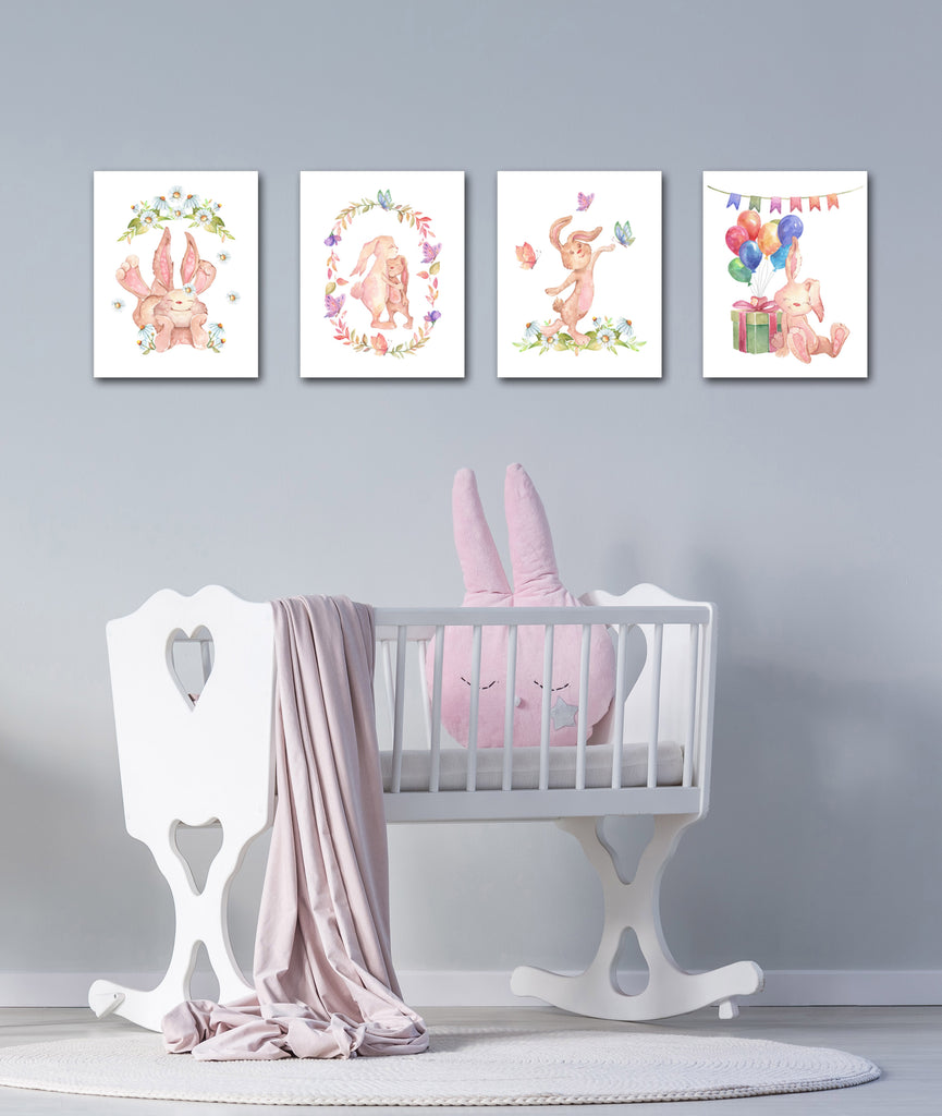 Bunny Nursery Wall Art Prints Set - Home Decor For Kids, Child, Children, Baby or Toddlers Room - Gift for Newborn Baby Shower | Set of 4 - Unframed- 8x10 Photos