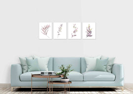 Purple Foliage Botanical Plants Wall Art Prints Set - Ideal Gift For Family Room Kitchen Play Room Wall Décor Birthday Wedding Anniversary | Set of 4 - Unframed- 8x10 Photos