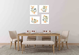 Autumn Pumpkin Watercolour Design Wall Art Prints Set - Ideal Gift For Family Room Kitchen Play Room Wall Décor Birthday Wedding Anniversary | Set of 4 - Unframed- 8x10 Photos