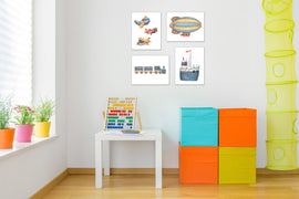 Nursery Transportation Wall Art Prints Set - Home Decor For Kids, Child, Children, Baby or Toddlers Room - Gift for Newborn Baby Shower | Set of 4 - Unframed- 8x10 Photos
