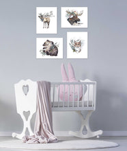 Load image into Gallery viewer, Reindeer Bear Snow Forest Animals Nursery Wall Art Prints Set - Home Decor For Kids, Child, Children, Baby or Toddlers Room - Gift for Newborn Baby Shower | Set of 4 - Unframed- 8x10 Photos