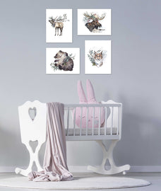 Reindeer Bear Snow Forest Animals Nursery Wall Art Prints Set - Home Decor For Kids, Child, Children, Baby or Toddlers Room - Gift for Newborn Baby Shower | Set of 4 - Unframed- 8x10 Photos
