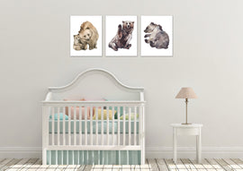 Watercolour Bears Wall Art Prints Set - Home Decor For Kids, Child, Children, Baby or Toddlers Room - Gift for Newborn Baby Shower | Set of 3 - Unframed- 8x10 Photos