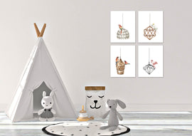 Hanging Bird Cage Wall Art Prints Set - Ideal Gift For Family Room Kitchen Play Room Wall Décor Birthday Wedding Anniversary | Set of 4 - Unframed- 8x10 Photos
