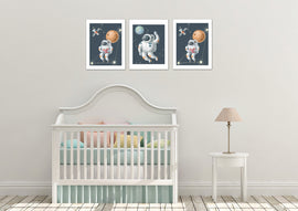 Astonaut Space Image Wall Art Prints Set - Home Decor For Kids, Child, Children, Baby or Toddlers Room - Gift for Newborn Baby Shower | Set of 3 - Unframed- 8x10 Photos