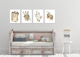 Teddy Bear Bag Suit & Sandle Boho Nursery Wall Art Prints Set - Home Decor For Kids, Child, Children, Baby or Toddlers Room - Gift for Newborn Baby Shower | Set of 4 - Unframed- 8x10 Photos
