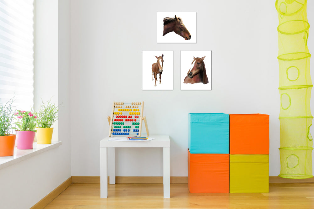 Beautiful Horses Nursery Wall Art Prints Set - Home Decor For Kids, Child, Children, Baby or Toddlers Room - Gift for Newborn Baby Shower | Set of 3 - Unframed- 8x10 Photos