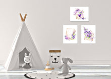 Load image into Gallery viewer, Purple Flower Letter Envelope Wall Art Prints Set - Home Decor For Kids, Child, Children, Baby or Toddlers Room - Gift for Newborn Baby Shower | Set of 3 - Unframed- 8x10 Photos
