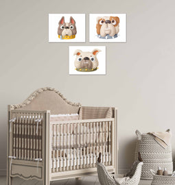 Cute Bulldogs Faces Wall Art Prints Set - Home Decor For Kids, Child, Children, Baby or Toddlers Room - Gift for Newborn Baby Shower | Set of 3 - Unframed- 8x10 Photos