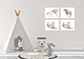 Abstract Horses Sketch Wall Art Prints Set - Home Decor For Kids, Child, Children, Baby or Toddlers Room - Gift for Newborn Baby Shower | Set of 4 - Unframed- 8x10 Photos