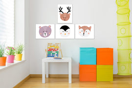 Nursery Animal Faces Reindeer Bear Cat Wall Art Prints Set - Home Decor For Kids, Child, Children, Baby or Toddlers Room - Gift for Newborn Baby Shower | Set of 4 - Unframed- 8x10 Photos