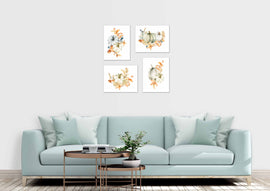 Autumn Pumpkin Watercolour  Wall Art Prints Set - Ideal Gift For Family Room Kitchen Play Room Wall Décor Birthday Wedding Anniversary | Set of 4 - Unframed- 8x10 Photos