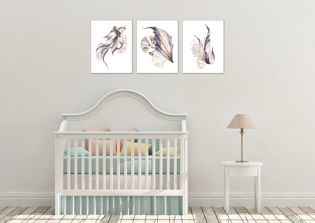 Watercolor Fish & Flora Wall Art Prints Set - Home Decor For Kids, Child, Children, Baby or Toddlers Room - Gift for Newborn Baby Shower | Set of 3 - Unframed- 8x10 Photos