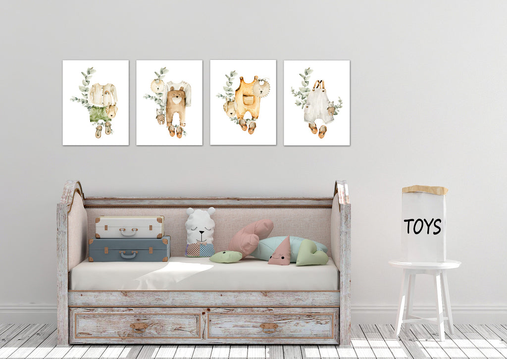 Teddy Suit & Sandle Boho Nursery Wall Art Prints Set - Home Decor For Kids, Child, Children, Baby or Toddlers Room - Gift for Newborn Baby Shower | Set of 4 - Unframed- 8x10 Photos