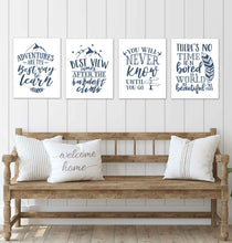 Load image into Gallery viewer, Blue Adventure Motivational and Inspirational Quotes Wall Art Prints Set - Ideal Gift For Family Room Kitchen Play Room Wall Décor Birthday Wedding Anniversary | Set of 4 - Unframed- 8x10 Photos