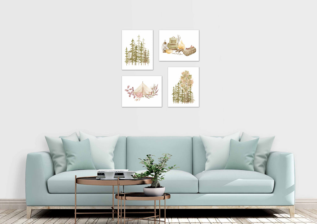 Outdoor Forest Trees & Hiking Kit Wall Art Prints Set - Ideal Gift For Family Room Kitchen Play Room Wall Décor Birthday Wedding Anniversary | Set of 4 - Unframed- 8x10 Photos