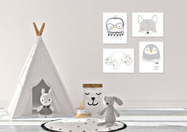 Nursery Pencil Sketch Sketched Animals Wall Art Prints Set - Home Decor For Kids, Child, Children, Baby or Toddlers Room - Gift for Newborn Baby Shower | Set of 4 - Unframed- 8x10 Photos