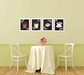 Dispossible Marble Coffee Cups With Seed Foliage Print Kitchen Wall Art Prints Set - Gift For Family Room Kitchen Play Room Wall Décor Birthday Wedding Anniversary | Set of 4 - Unframed- 8x10 Photos