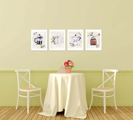 Coffee Maker & Seed Foliage Kitchen Wall Art Prints Set - Ideal Gift For Family Room Kitchen Play Room Wall Décor Birthday Wedding Anniversary | Set of 4 - Unframed- 8x10 Photos