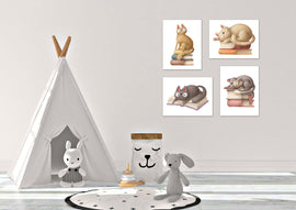 Cat Reading Book & Sleeping Nursery Wall Art Prints Set - Home Decor For Kids, Child, Children, Baby or Toddlers Room - Gift for Newborn Baby Shower | Set of 4 - Unframed- 8x10 Photos