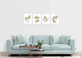 Botanical Plants Green, White & Purple Foliage Wall Art Prints Set - Ideal Gift For Family Room Kitchen Play Room Wall Décor Birthday Wedding Anniversary | Set of 4 - Unframed- 8x10 Photos