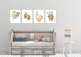Teddy Bear Frok Bag & Sandle Boho Nursery Wall Art Prints Set - Home Decor For Kids, Child, Children, Baby or Toddlers Room - Gift for Newborn Baby Shower | Set of 4 - Unframed- 8x10 Photos