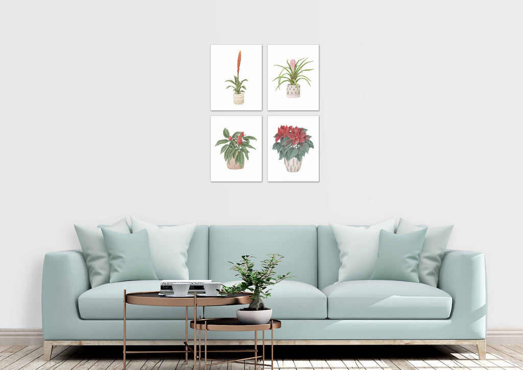 Beautiful Potted Plants Design Wall Art Prints Set - Ideal Gift For Family Room Kitchen Play Room Wall Décor Birthday Wedding Anniversary | Set of 4 - Unframed- 8x10 Photos