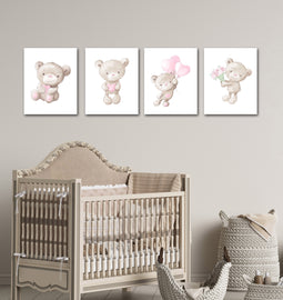Nursery Teddy Bears Wall Art Prints Set - Home Decor For Kids, Child, Children, Baby or Toddlers Room - Gift for Newborn Baby Shower | Set of 4 - Unframed- 8x10 Photos