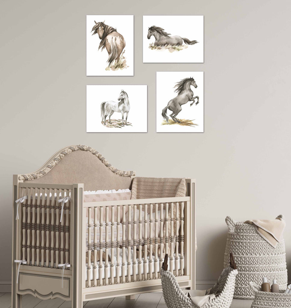 Motion Horses Running Sketch Nursery Wall Art Prints Set - Home Decor For Kids, Child, Children, Baby or Toddlers Room - Gift for Newborn Baby Shower | Set of 4 - Unframed- 8x10 Photos
