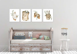 Teddy Bear Bag Suit & Sandle Boho Nursery Wall Art Prints Set - Home Decor For Kids, Child, Children, Baby or Toddlers Room - Gift for Newborn Baby Shower | Set of 4 - Unframed- 8x10 Photos