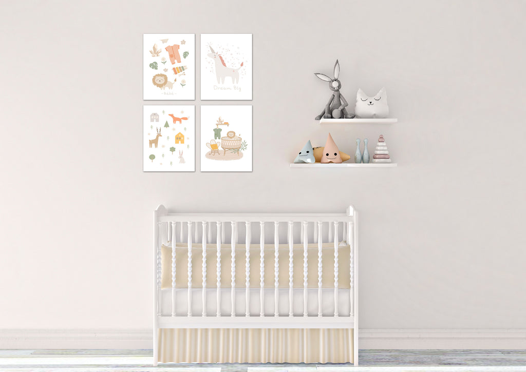 Nursery Wall Art Prints Set - Home Decor For Kids, Child, Children, Baby or Toddlers Room - Gift for Newborn Baby Shower | Set of 4 - Unframed- 8x10 Photos