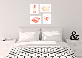 Lips lipstick Crown & Eyes Beauty Wall Art Prints Set - Ideal Gift For Family Room Kitchen Play Room Wall Décor Birthday Wedding Anniversary | Set of 4 - Unframed- 8x10 Photos