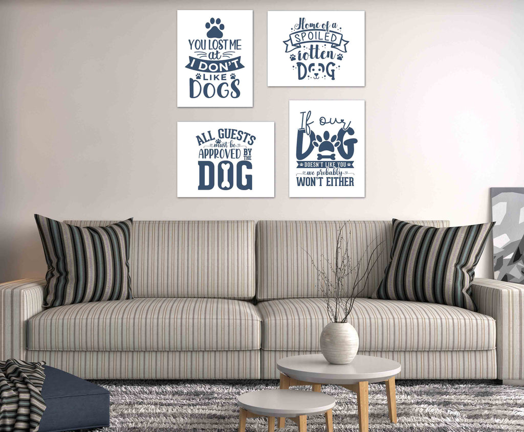 Blue Funny Dog Puppy Quotes Wall Art Prints Set - Ideal Gift For Family Room Kitchen Play Room Wall Décor Birthday Wedding Anniversary | Set of 4 - Unframed- 8x10 Photos