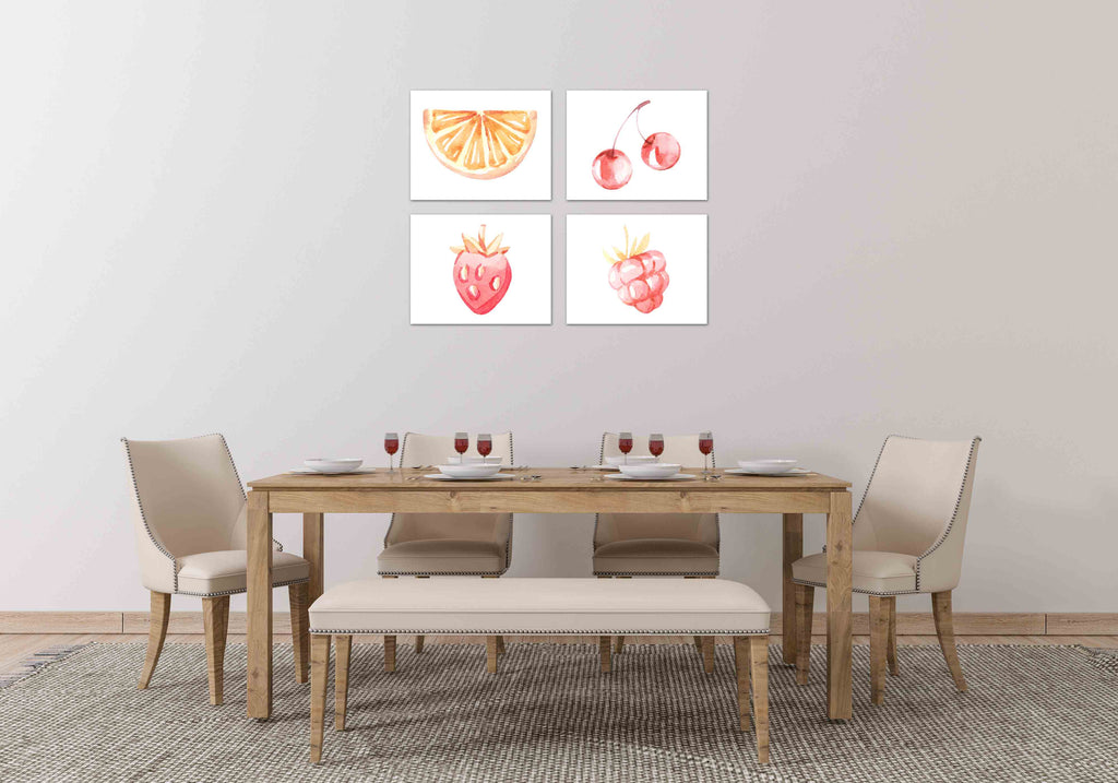Modern Art Watercolor Fruit Print Wall Art Prints Set - Ideal Gift For Family Room Kitchen Play Room Wall Décor Birthday Wedding Anniversary | Set of 4 - Unframed- 8x10 Photos