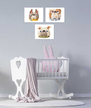 Load image into Gallery viewer, Cute Bulldogs Faces Wall Art Prints Set - Home Decor For Kids, Child, Children, Baby or Toddlers Room - Gift for Newborn Baby Shower | Set of 3 - Unframed- 8x10 Photos