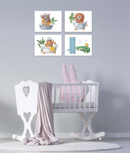 Load image into Gallery viewer, Crocodile Tiger Cat &amp; Hippopotimus Bath Time Nursery Wall Art Prints Set - Home Decor For Kids, Child, Children, Baby or Toddlers Room - Gift for Newborn Baby Shower | Set of 4 - Unframed- 8x10 Photos