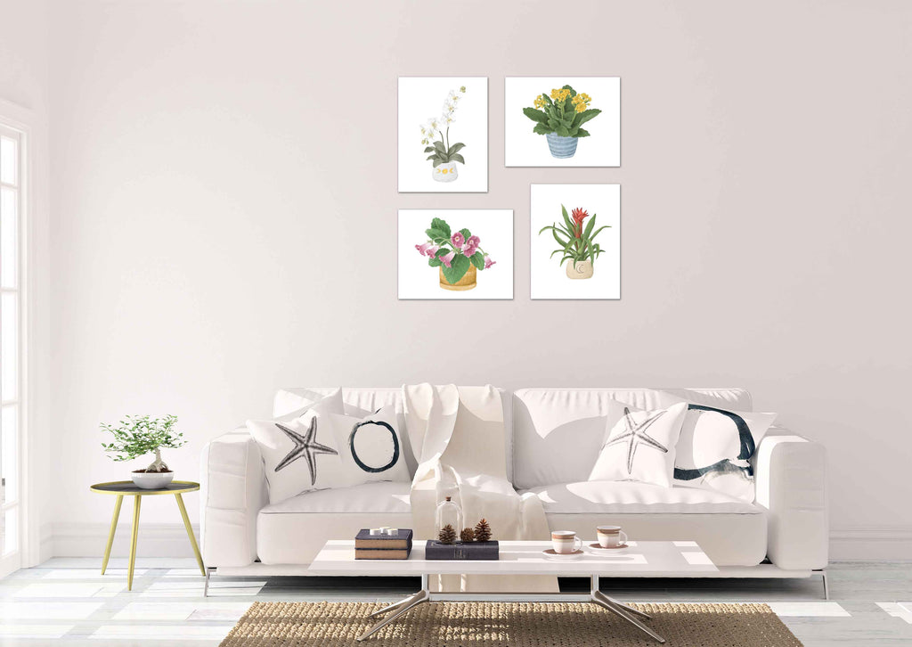 Beautiful Potted Plants Floral Design Wall Art Prints Set - Ideal Gift For Family Room Kitchen Play Room Wall Décor Birthday Wedding Anniversary | Set of 4 - Unframed- 8x10 Photos