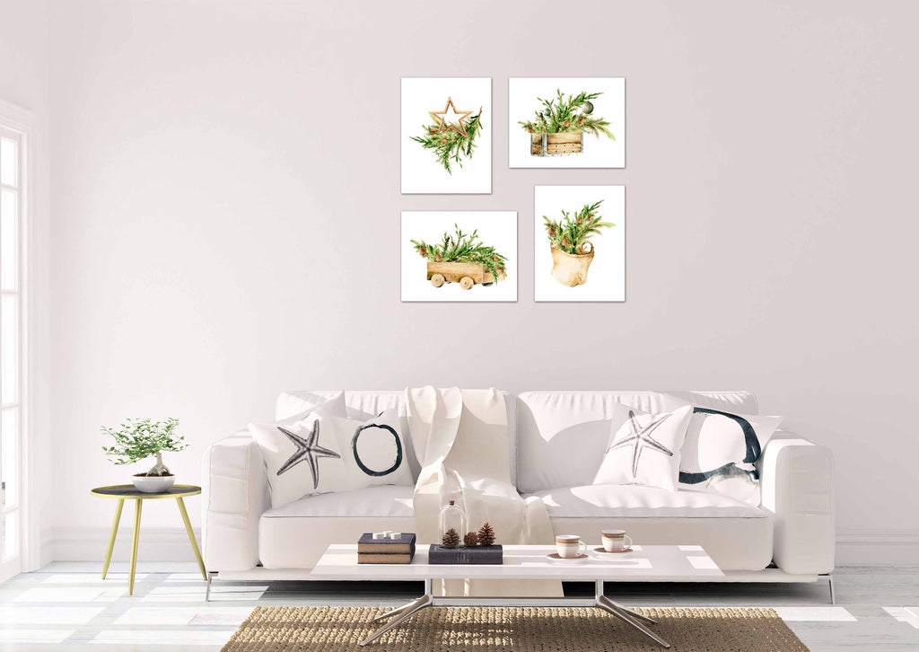 Pine Holiday Floral Decor Wall Art Prints Set - Ideal Gift For Family Room Kitchen Play Room Wall Décor Birthday Wedding Anniversary | Set of 4 - Unframed- 8x10 Photos