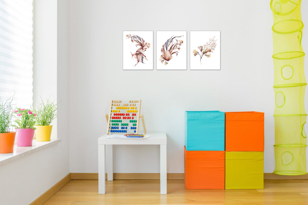 Watercolor Fish and Flora Set Wall Art Prints Set - Home Decor For Kids, Child, Children, Baby or Toddlers Room - Gift for Newborn Baby Shower | Set of 3 - Unframed- 8x10 Photos