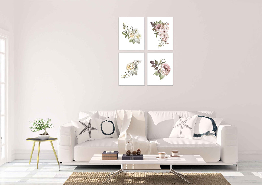 Country Floral Multicolour Roses Love Wall Art Prints Set - Ideal Gift For Family Room Kitchen Play Room Wall Décor Birthday Wedding Anniversary | Set of 4 - Unframed- 8x10 Photos