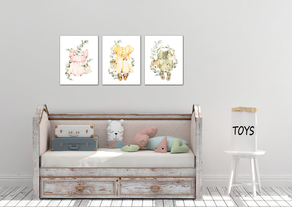 Frok Bag & Bib Boho Nursery Wall Art Prints Set - Home Decor For Kids, Child, Children, Baby or Toddlers Room - Gift for Newborn Baby Shower | Set of 3 - Unframed- 8x10 Photos