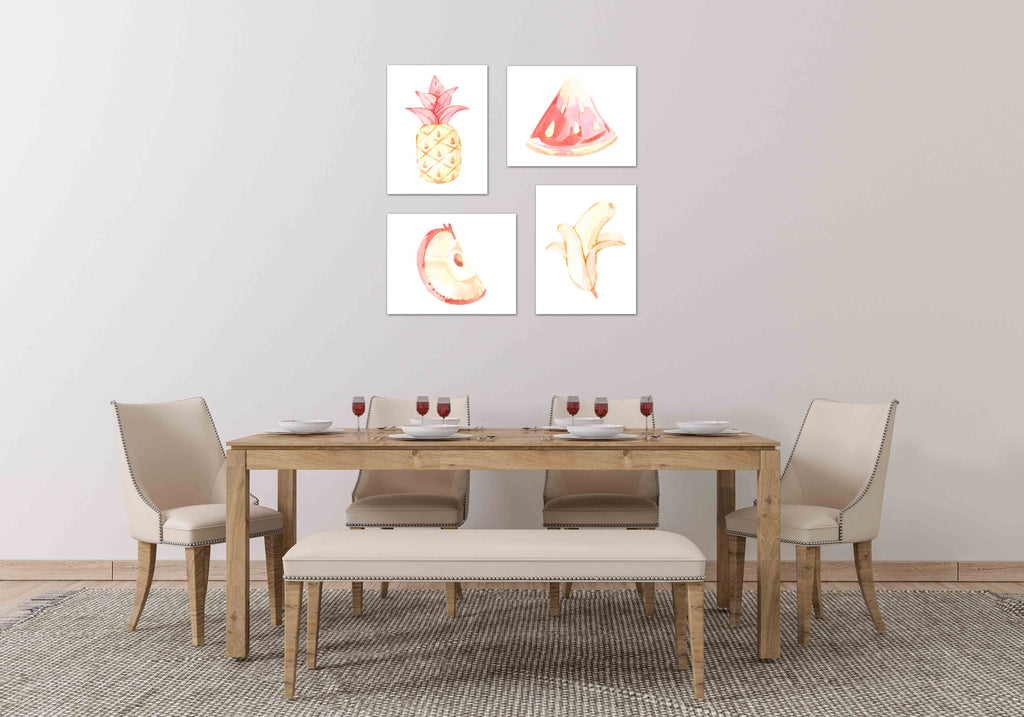 Modern Art Watercolor Fruits Print 2 Wall Art Prints Set - Ideal Gift For Family Room Kitchen Play Room Wall Décor Birthday Wedding Anniversary | Set of 4 - Unframed- 8x10 Photos