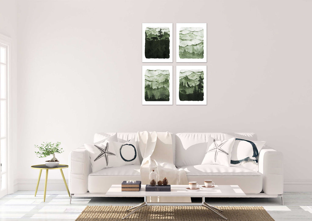 Snowy Green Forest Wall Art Prints Set - Ideal Gift For Family Room Kitchen Play Room Wall Décor Birthday Wedding Anniversary | Set of 4 - Unframed- 8x10 Photos