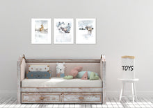 Load image into Gallery viewer, Reindeer Fox Hedgehog in Snow Nursery Wall Art Prints Set - Home Decor For Kids, Child, Children, Baby or Toddlers Room - Gift for Newborn Baby Shower | Set of 3 - Unframed- 8x10 Photos