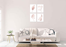 Load image into Gallery viewer, Botanical Plants Rose Gold Foliage Nursery Wall Art Prints Set - Ideal Gift For Family Room Kitchen Play Room Wall Décor Birthday Wedding Anniversary | Set of 4 - Unframed- 8x10 Photos